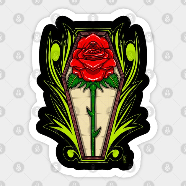 Rose in a coffin Sticker by Chillateez 